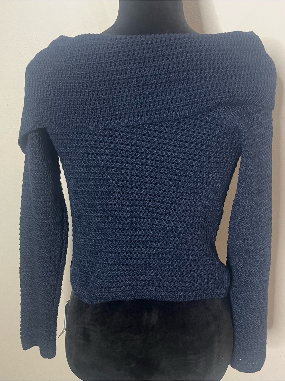 Commense Navy Off-the-Shoulder Diagonal Button Folded Collar Knit Sweater S~NWT - Picture 6 of 12